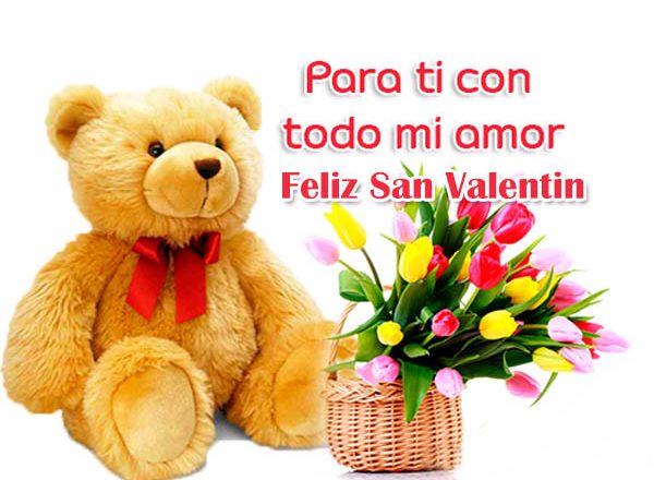 Imagenes de ositos y flores con mensajes para regalar el dia de San Valentín